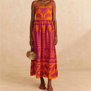 Farm Rio Pineapple Love Cutwork Dress, Sz S